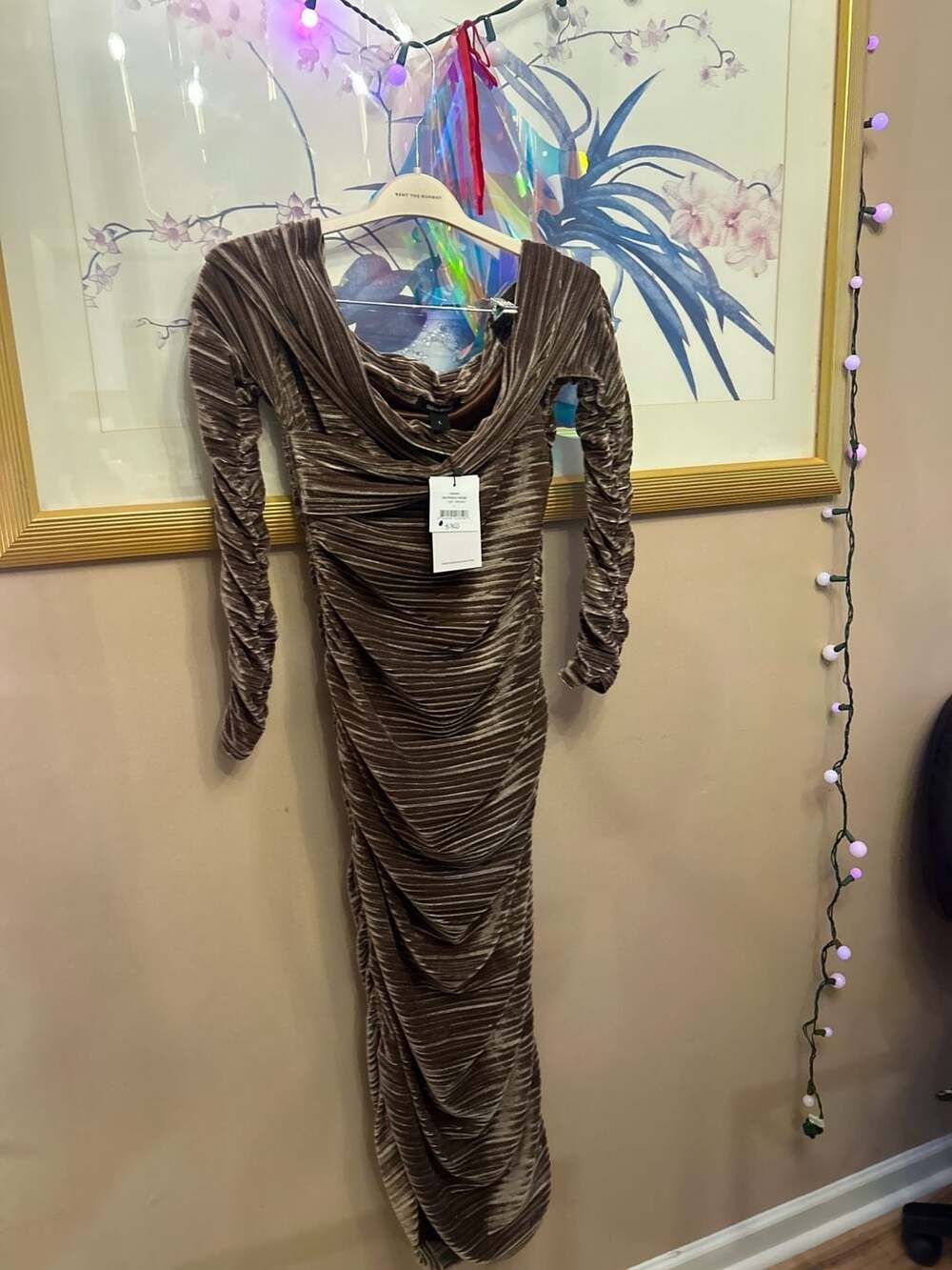 Sabina Musayev Delphinus Dress Brown Plissé Velvet Ruched Maxi